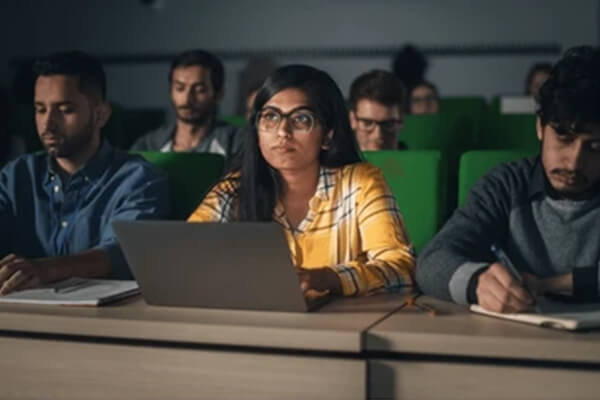 students attending class